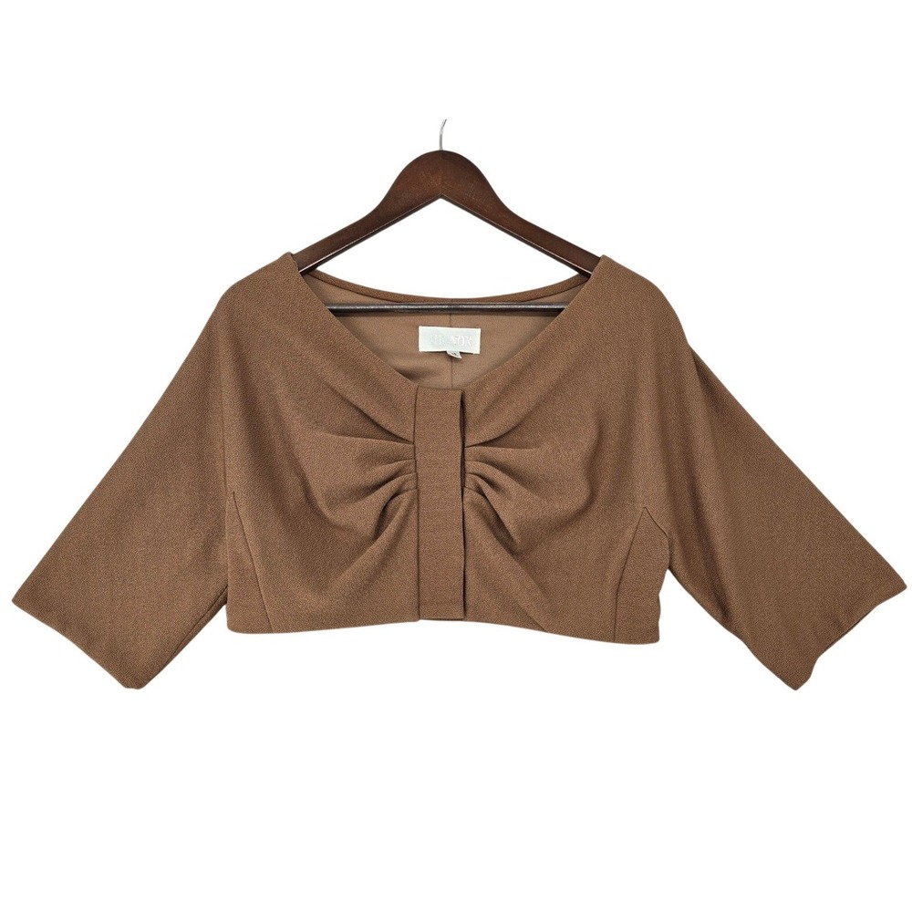 Mignon Womens 10 Cropped Bolero Jacket Brown Crepe Bow Formal Shrug Cover up